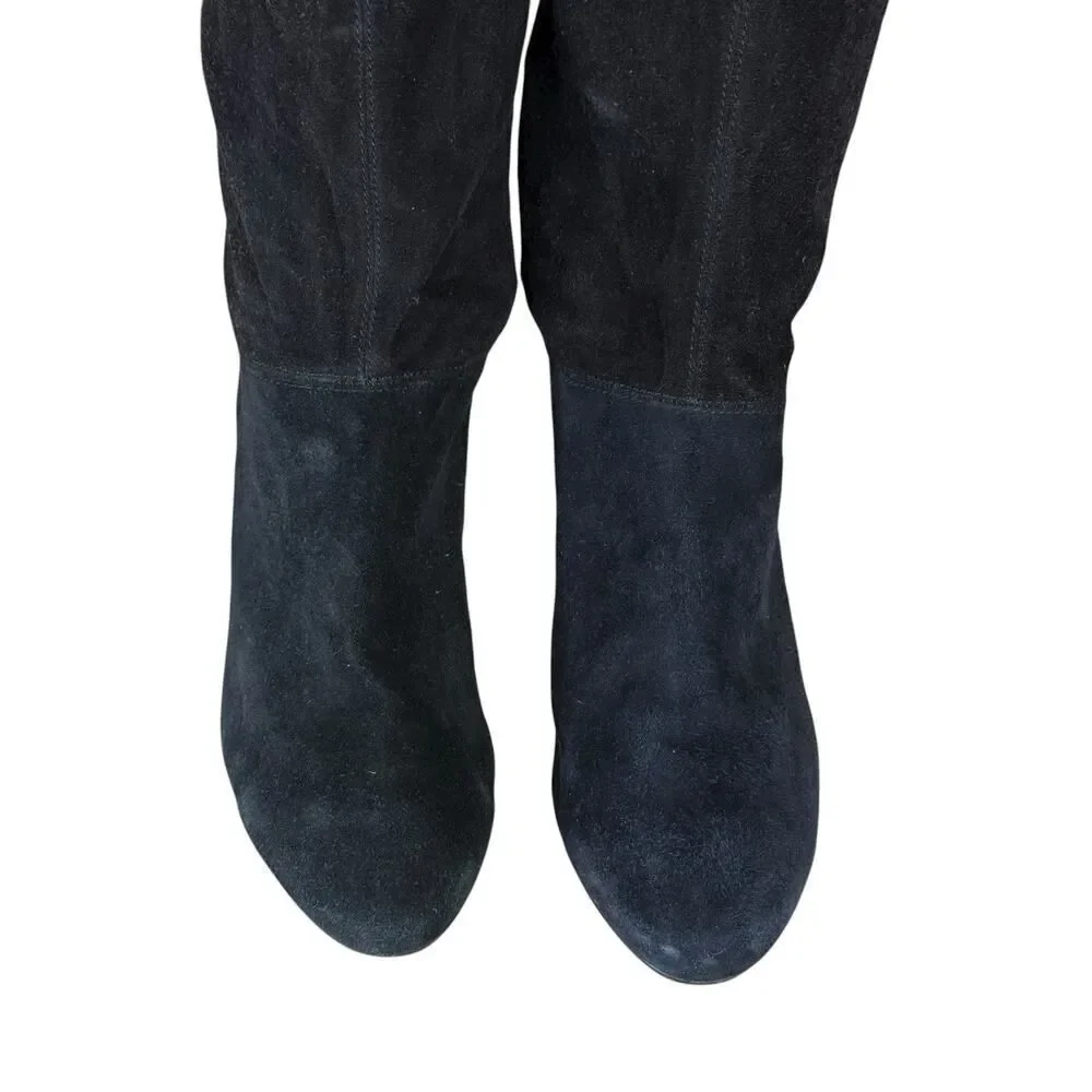 Coach Black Suede Knee High Heeled Boots 8.5B Pull-On Block Heel